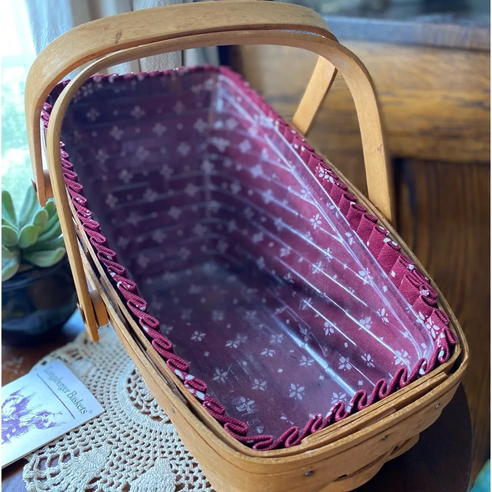Longaberger Vintage Large Sleigh Basket Burgundy w/Plastic Liner Circa. 1995 EUC